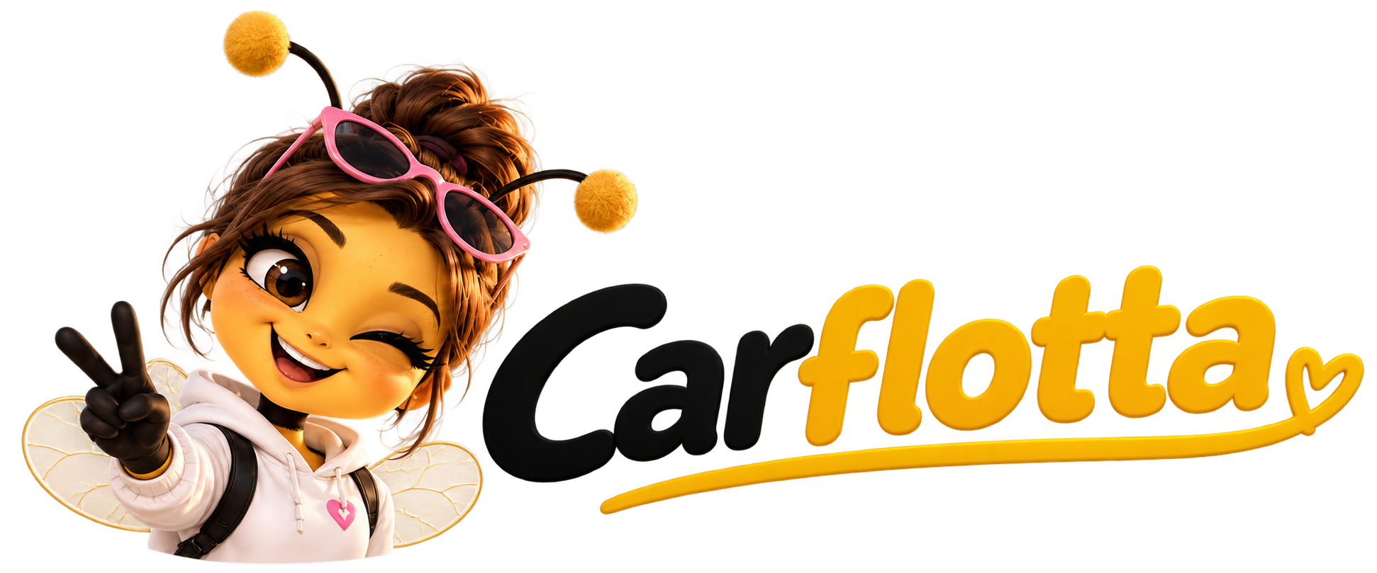 Unser Carflotta-Bienenmaskottchen mit Wortmarke